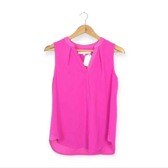 Trina Turk Pink Priya Crepe Sleeveless Split Neck Top Size S - Picture 1 of 7